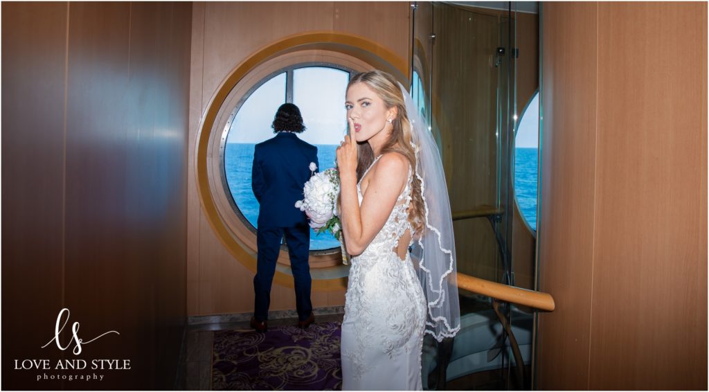 Daisy and Nenad's cruise ship wedding, first look