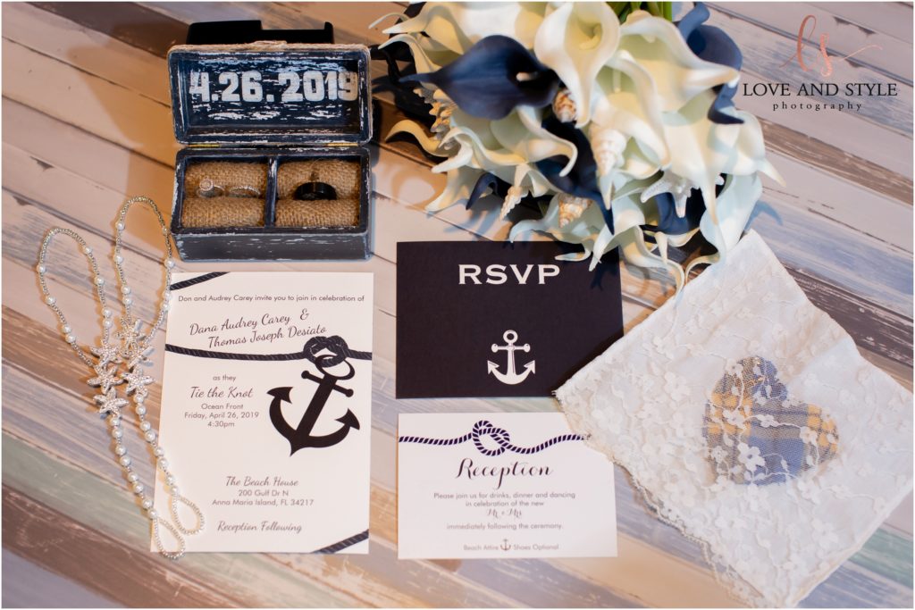 Wedding Photography at The Beach House, Anna Maria Island, detail shot of the invitation suite