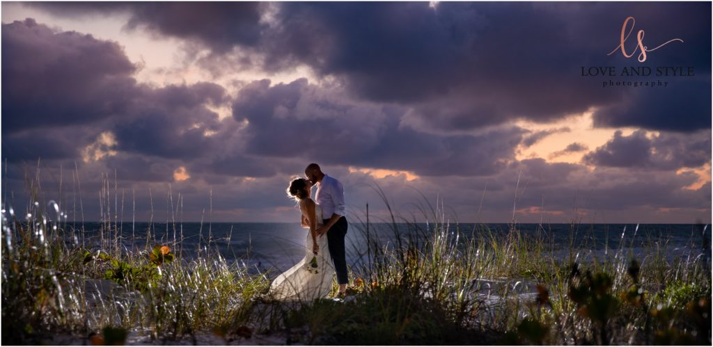 Wedding Photography at The Beach House, Anna Maria Island, bride and groom sunset picture
