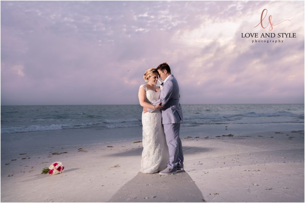 Anna Maria Island Wedding Photography at The Sandbar Restaurant, bride and groom at sunset