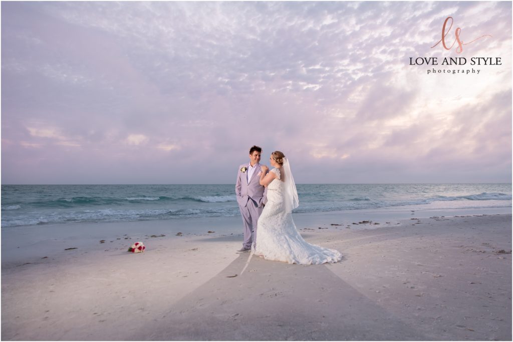 Anna Maria Island Wedding Photography at The Sandbar Restaurant, bride and groom at sunset