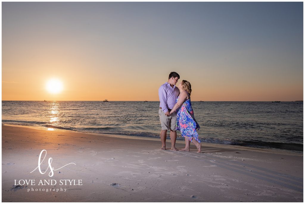 Engagement photoshoot on Anna Maria Island at Bean Point at sunset