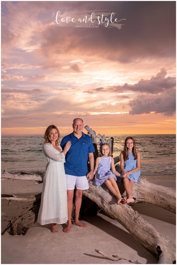 Longboat Key Family Photography at Beer Can Island during a beautiful sunset with a family of four