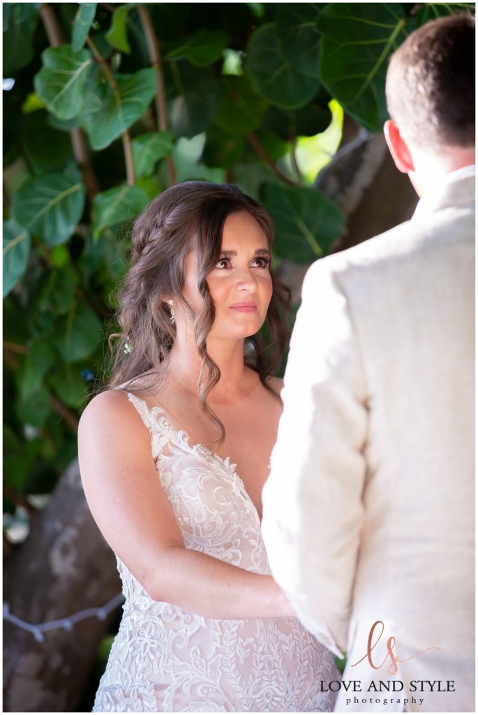 close up of the bride during a wedding ceremony Intimate Anna Maria Island Wedding
