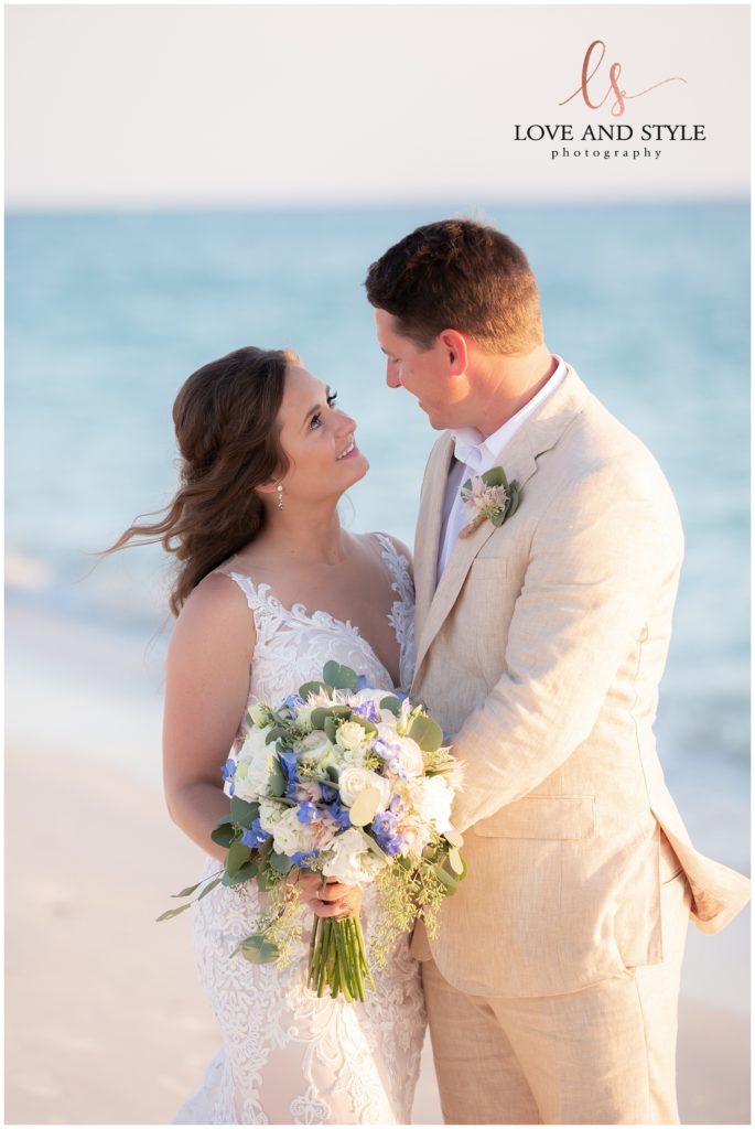 Close up of the bride and groom at Anna Maria Island, Florida