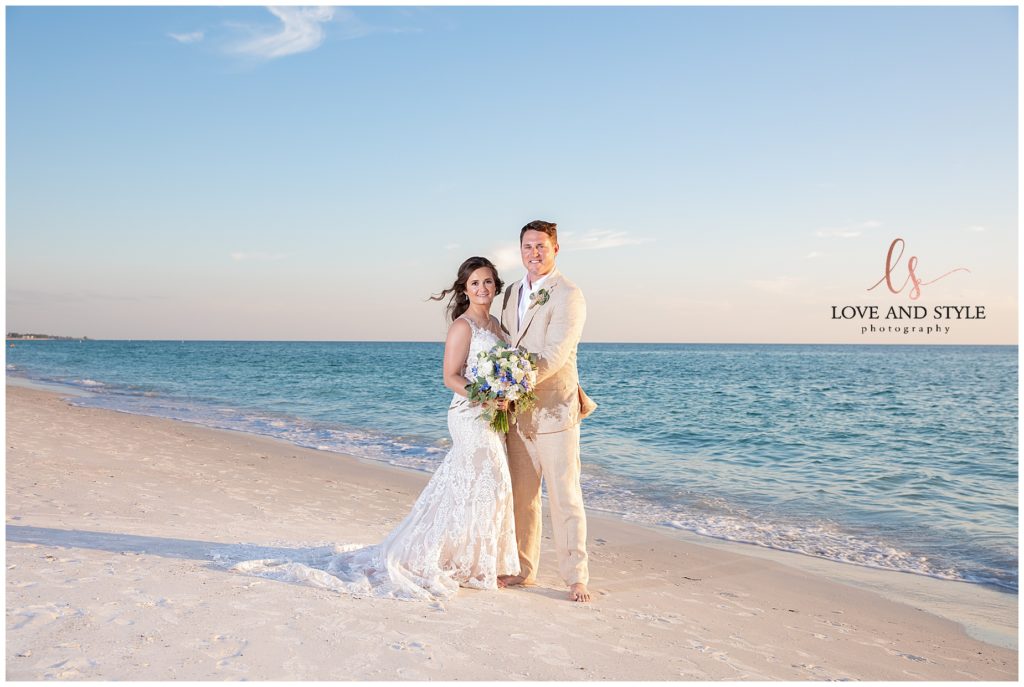 Bride and groom on the beach on Anna Maria Island, Florida