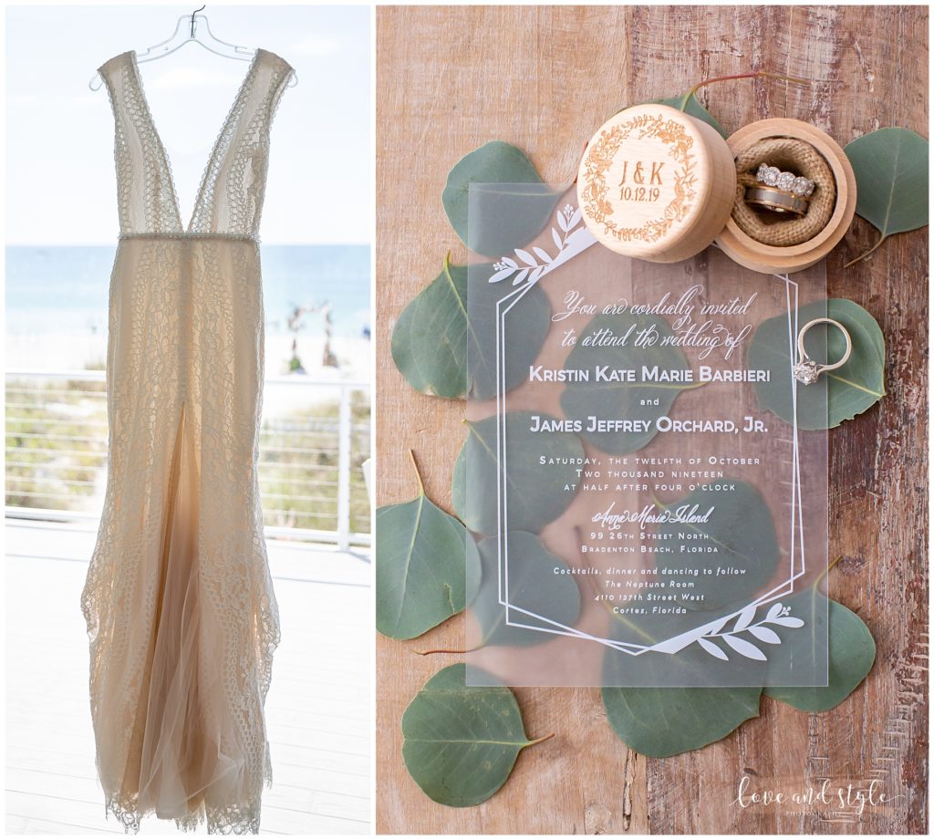 Acrylic Invitation suite and wedding dress for Wedding on Anna Maria Island