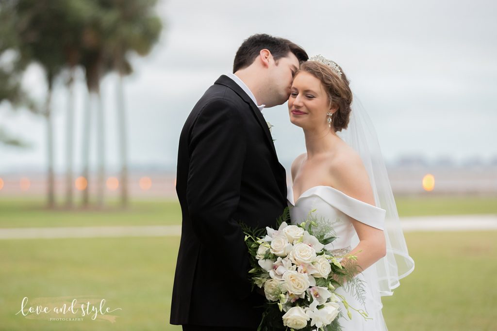 Bride and Groom portrait on the lawn after their Gorgeous Sarasota Wedding