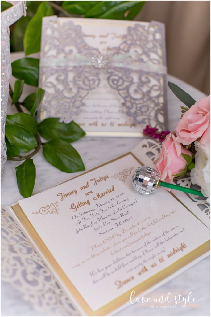 A Wedding at The Ringling Museum detail shot of the invitations