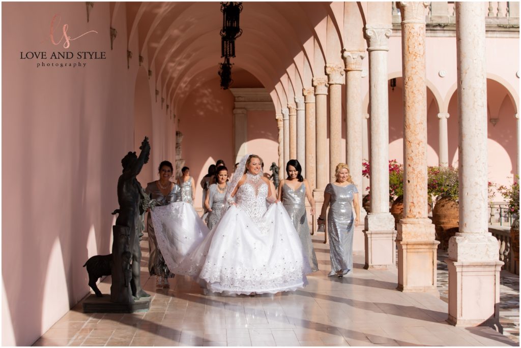 A Wedding at The Ringling Museum with the Bride and bridesmaids