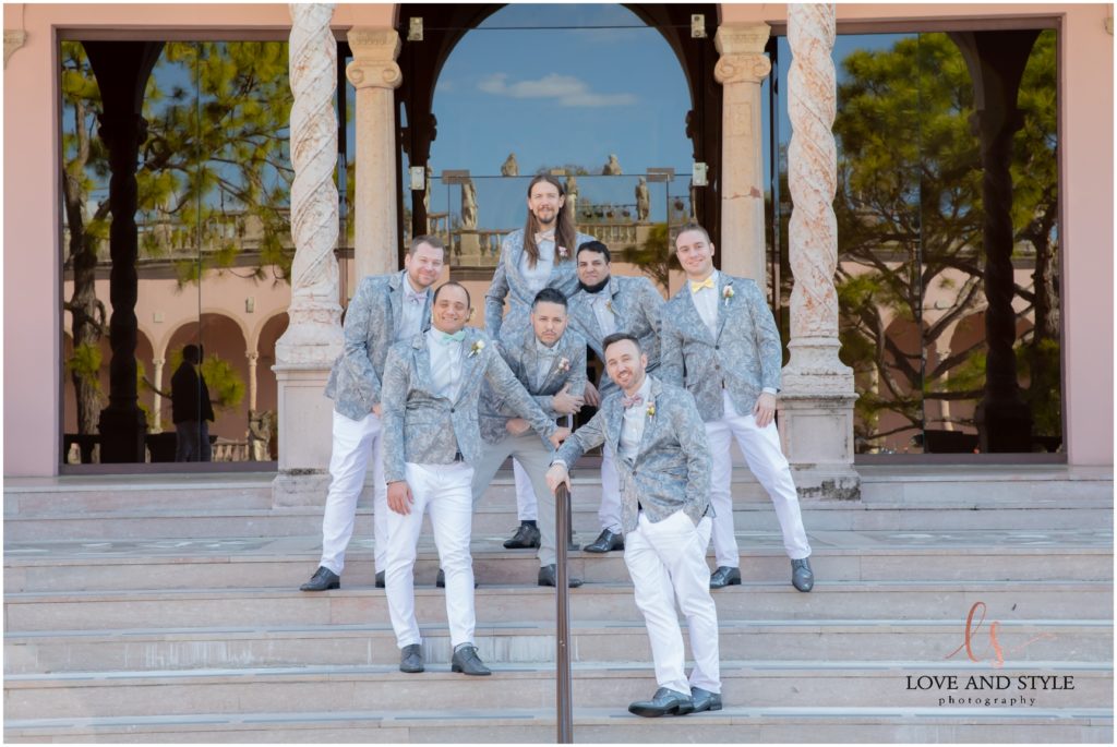 A Wedding at The Ringling Museum, groom with groomsmen 