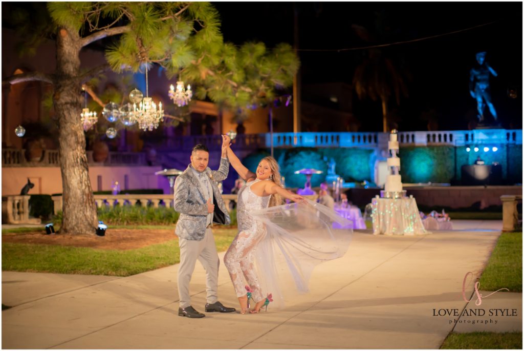 A Wedding at The Ringling Museum, bride and groom dancing