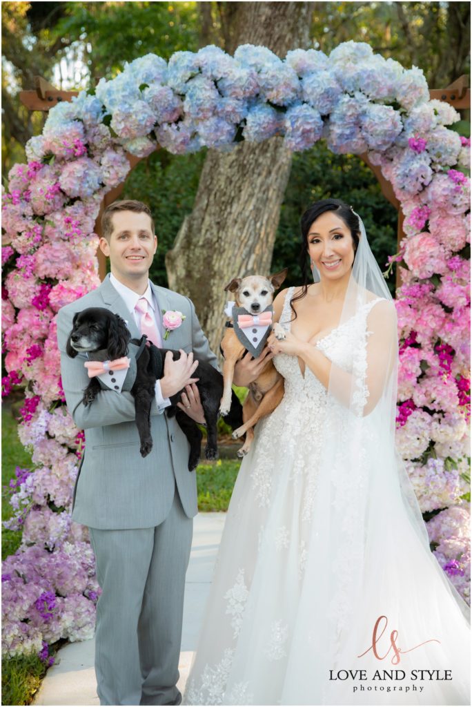 A Baker's Ranch Wedding, bride and groom with their dogs