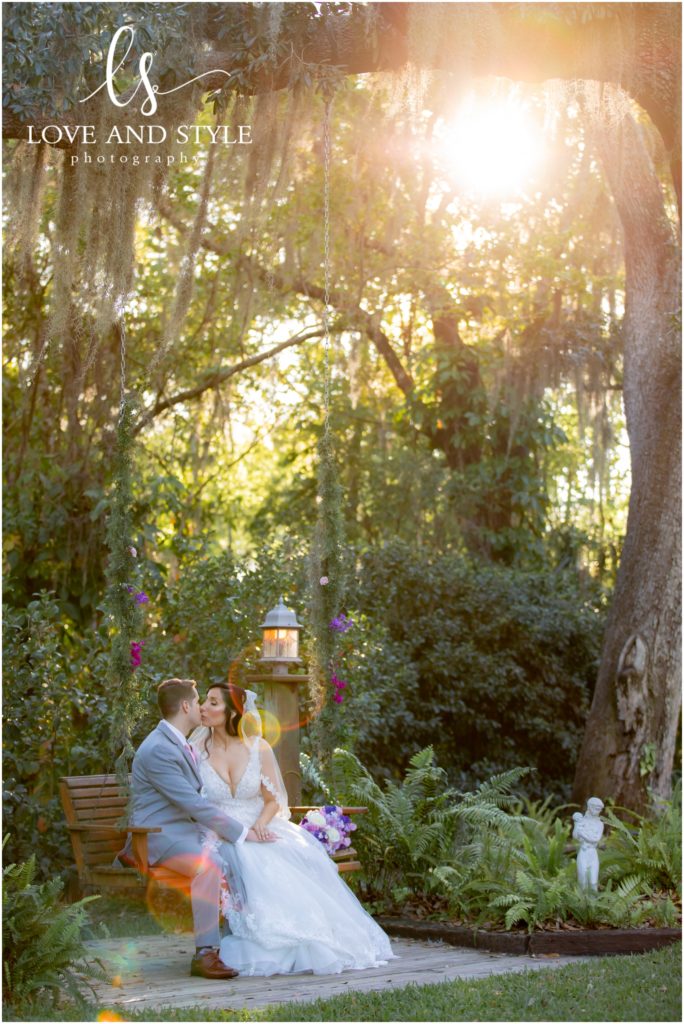 A Baker's Ranch Wedding, bride and groom on the swing with sunset