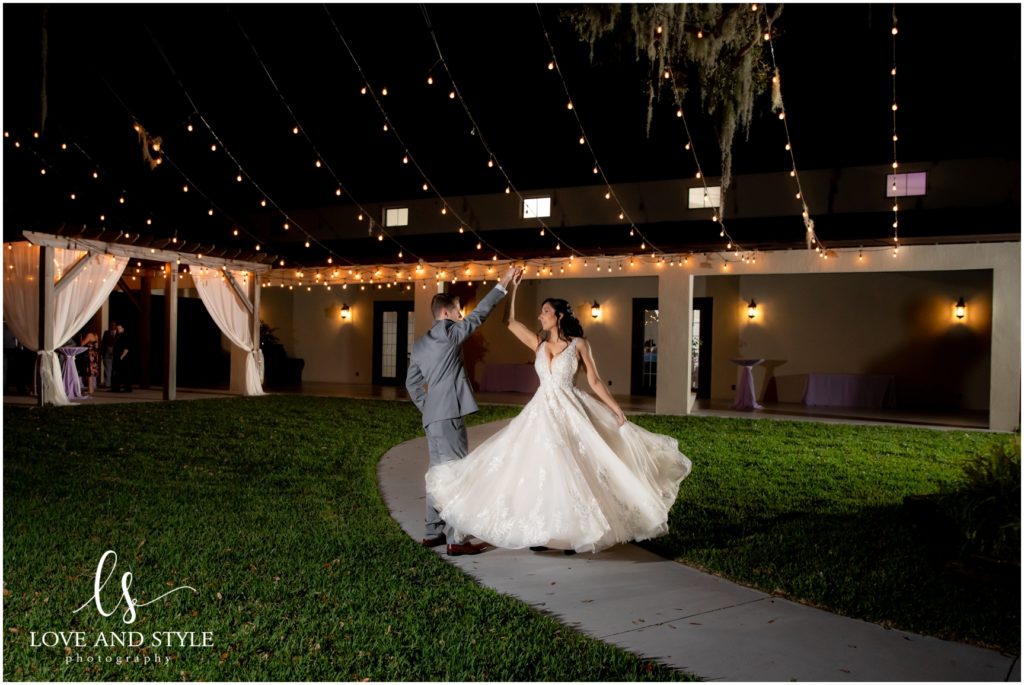 A Baker's Ranch Wedding, bride and groom dancing outside