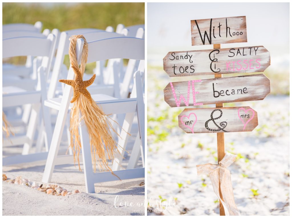 beach-wedding-details-sing that reads "with sandy toes and salty kisses, we become Mr. and Mrs."