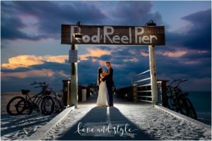 Bride and Groom portrait at Rod and Reel Pier, Anna Maria Island