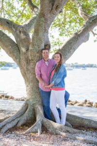 Sarasota Engagement Photography at Bayfront Park in the morning with the couple under a tree