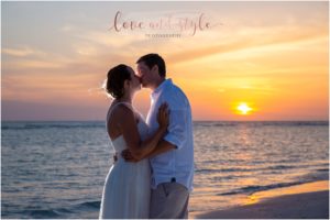 Lido Beach Wedding bride and groom portraits at sunset on the beach with backlight and the sunset