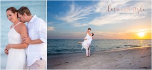 Lido Beach Wedding bride and groom portraits at sunset on the beach