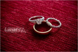 Disney Dream Cruise Wedding, shot of the rings close up on a red background