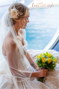 Disney Dream Cruise Wedding Photography of bride with her bouquet before the wedding