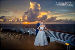 Disney Dream Cruise Wedding Photography, bride and groom portrait at sunset