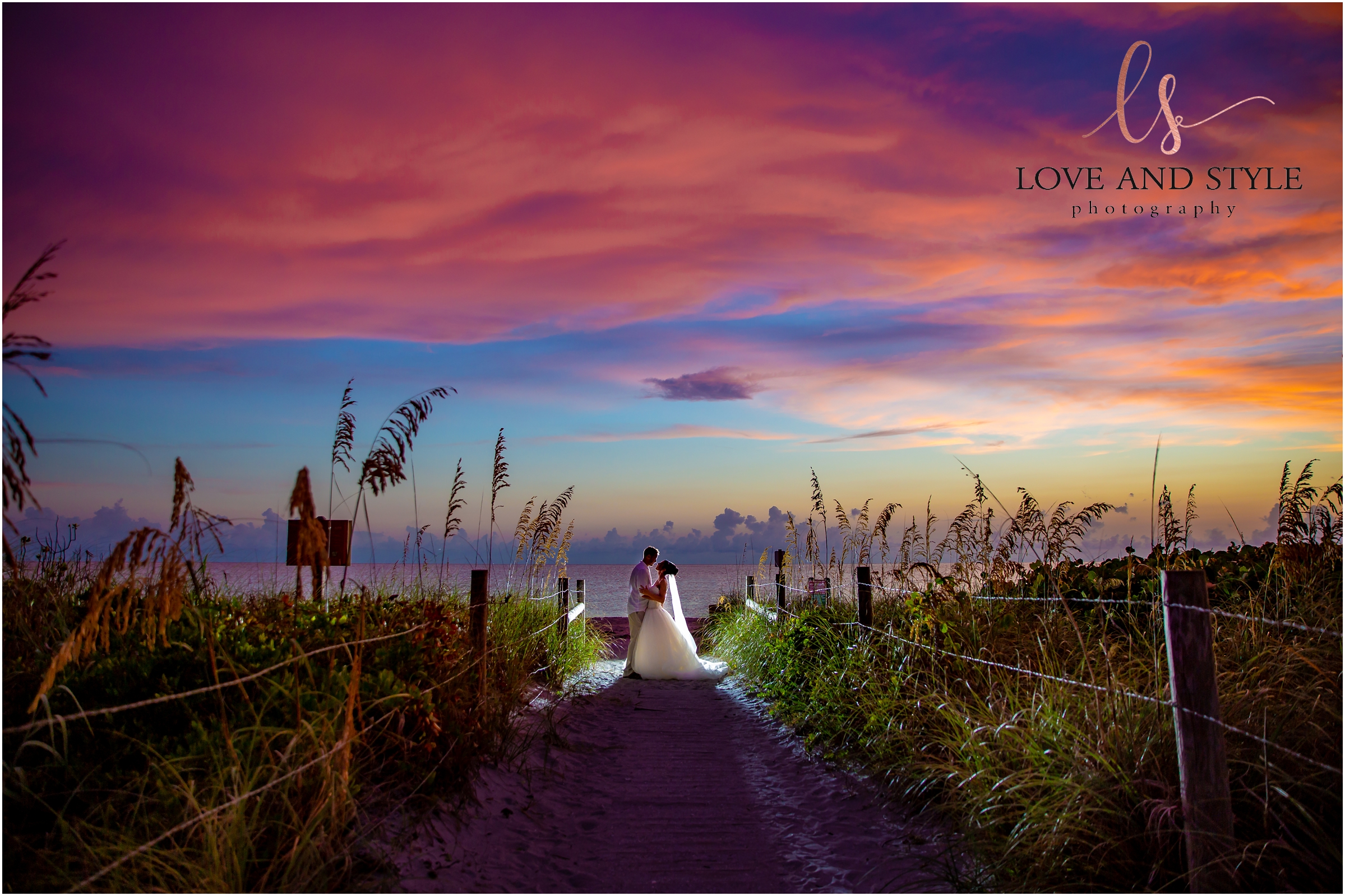 Englewood Beach Wedding by The Waverly bride and groom at sunset