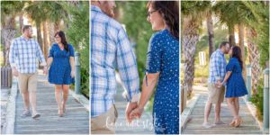 Engagement Photography Anna Maria Island with couple walking on the wood path