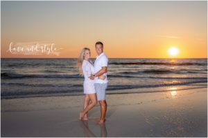 AMI Engagement Photographer at sunset on Palmetto Beach