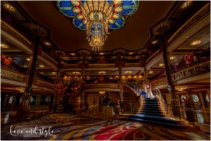 Disney Cruise Wedding bride and groom portraits in the Atrium on the Disney Dream