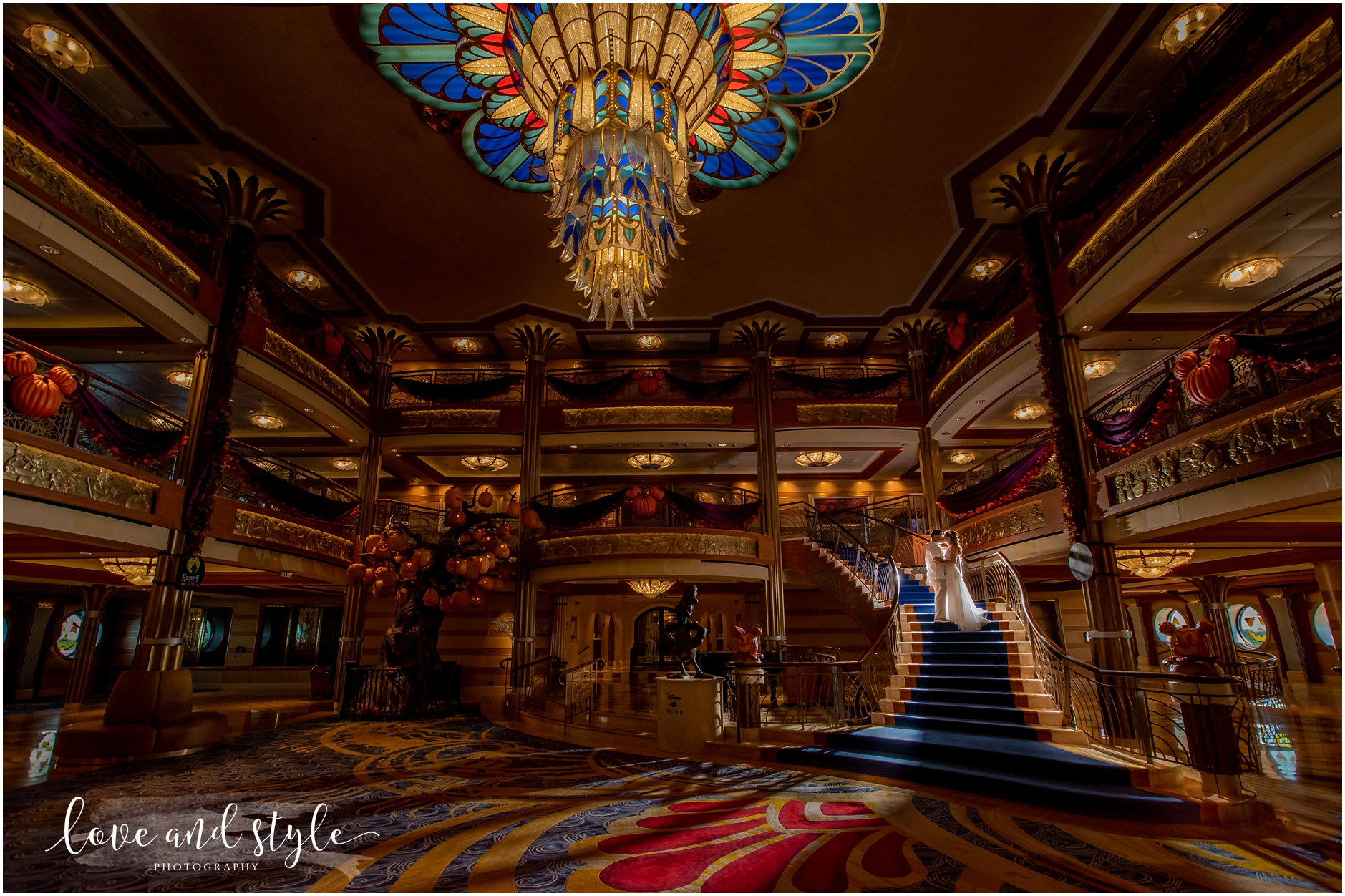Disney Cruise Wedding bride and groom portraits in the Atrium on the Disney Dream
