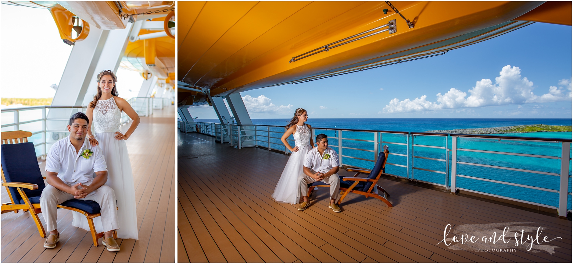Disney Cruise Wedding bride and groom portraits on Deck 4 of the Disney Dream
