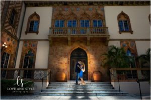 Engagement Photography at The Ringling Museum in front of the Cad'D Zan