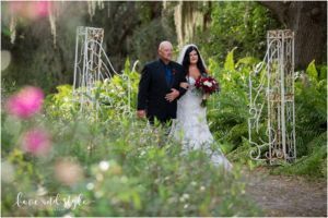 Sarasota Wedding Photographer at The Barn at Chapel Creek father walking the bride down the aisle