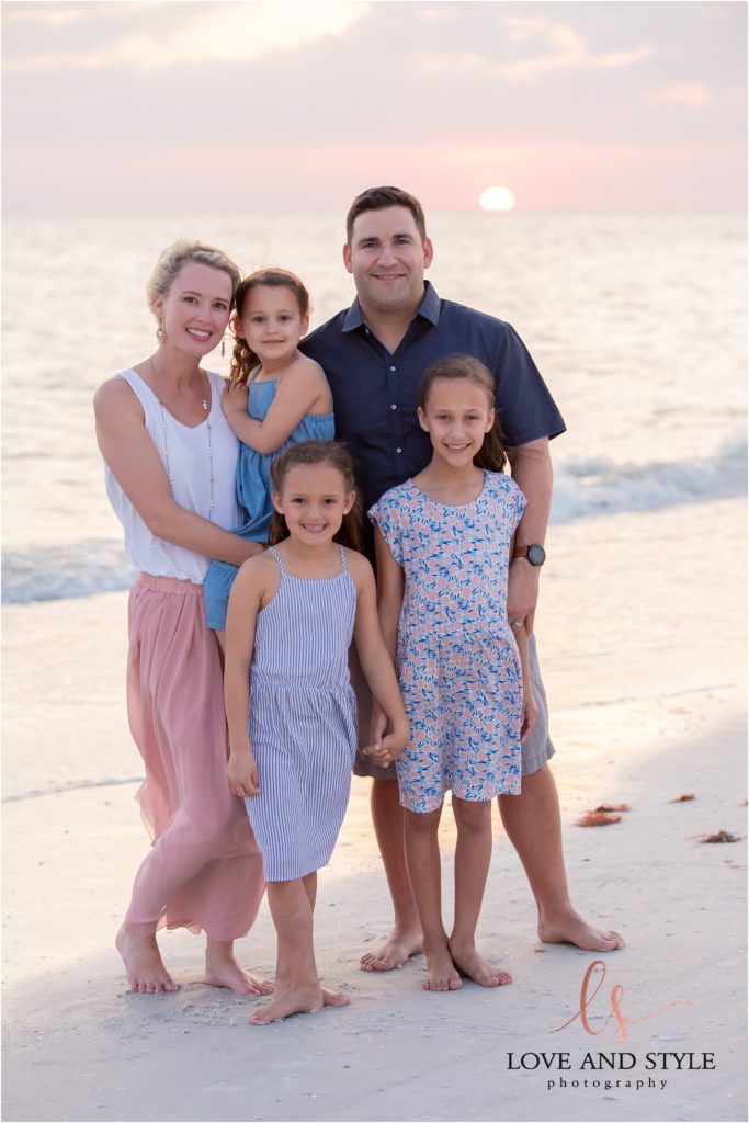 Siesta Key Family Photographer, family portrait at sunset on the beach