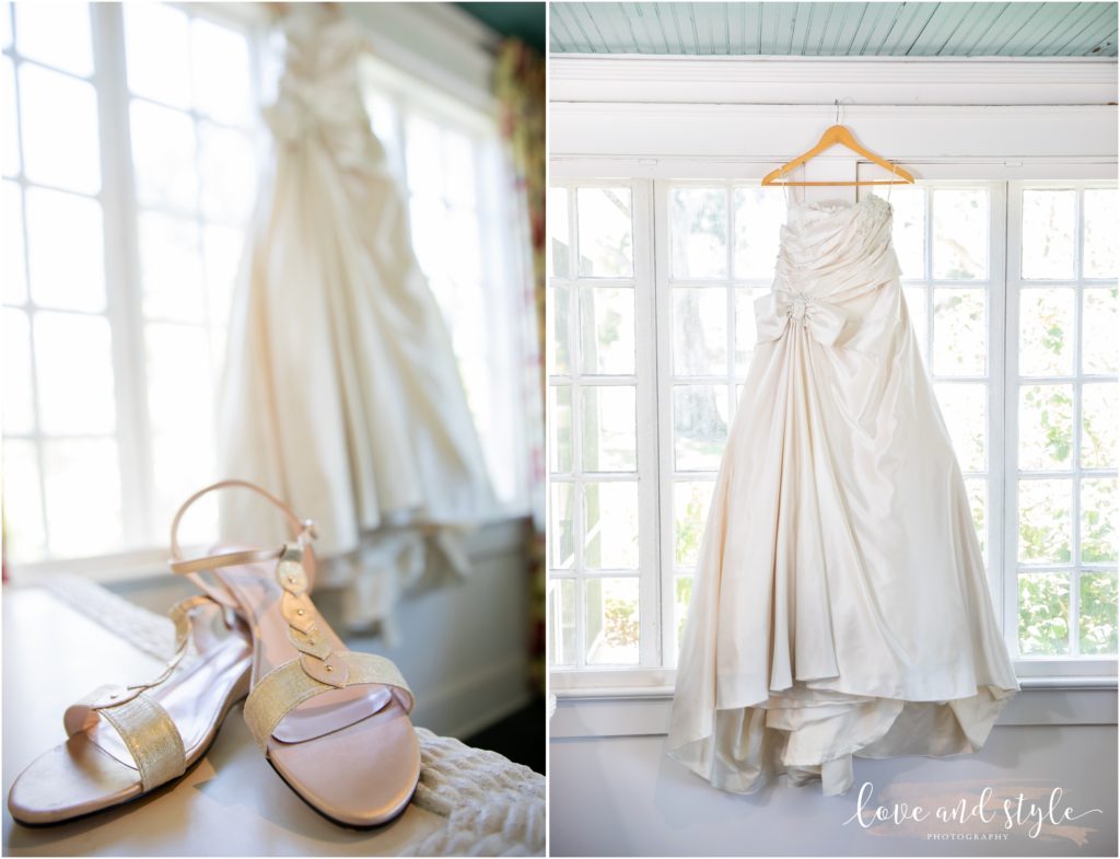 Historic Spanish Point Wedding, picture of the wedding dress and shoes
