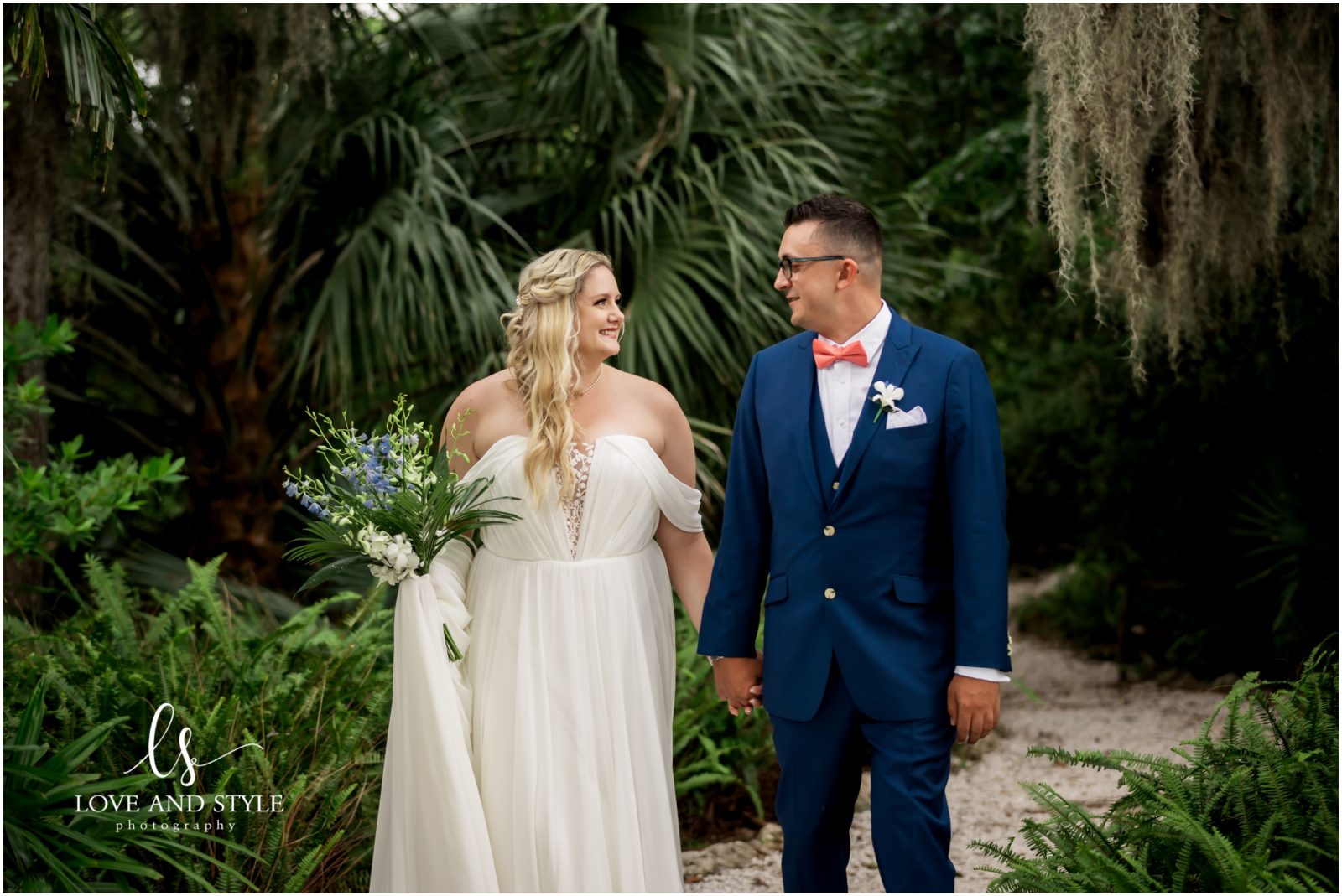 Bride and groom portrait in the bamboo garden before their Wedding at Selby Gardens Sarasota