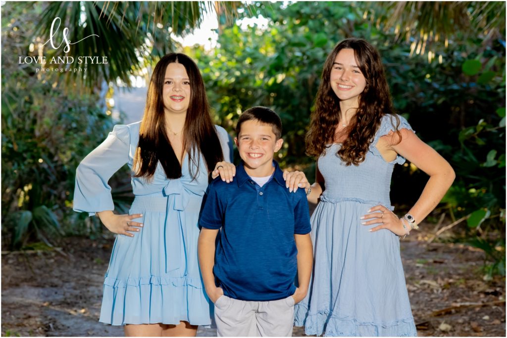 A family photo of the kids at Bean Point on Anna Maria Island 