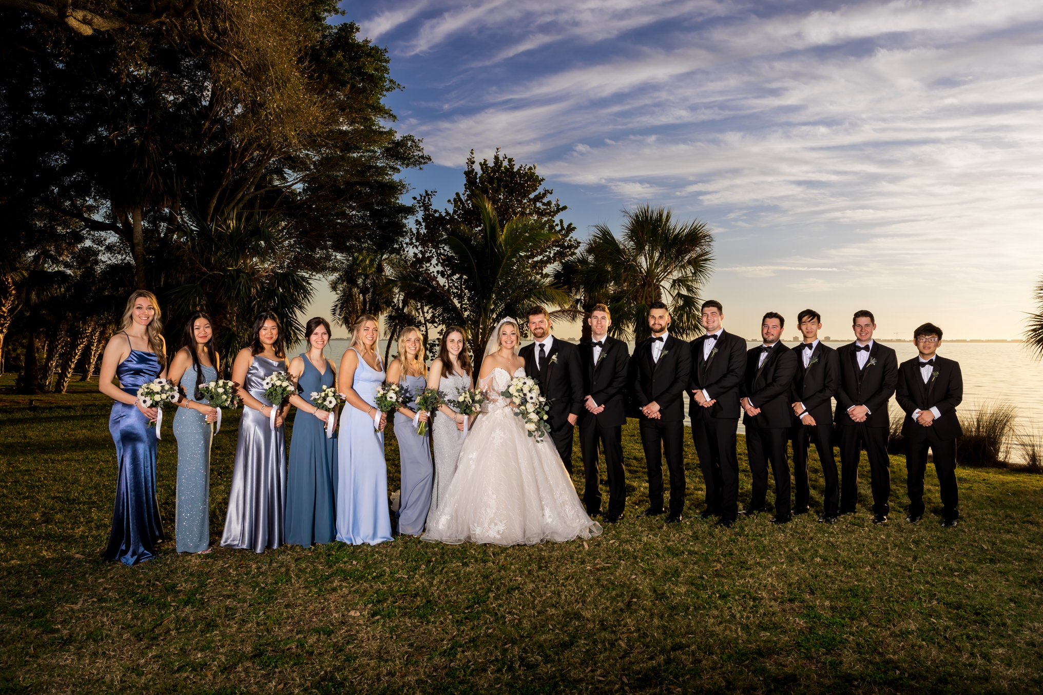 Wide angle wedding party photo taken by Love and Style Photography at the Powel Crosley Estate.