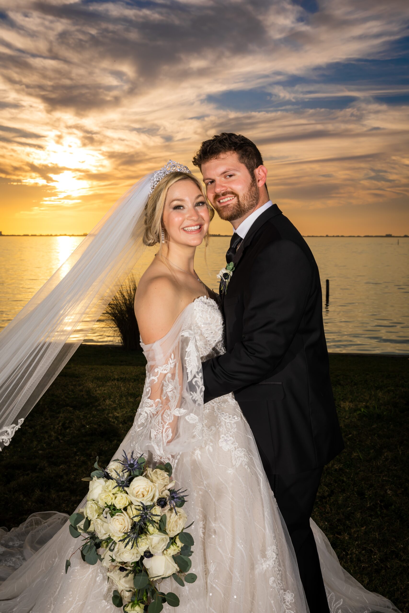 A stunning sunset portrait of Ethan and Morgan, who were just married at the Powel Crosley Estate. 